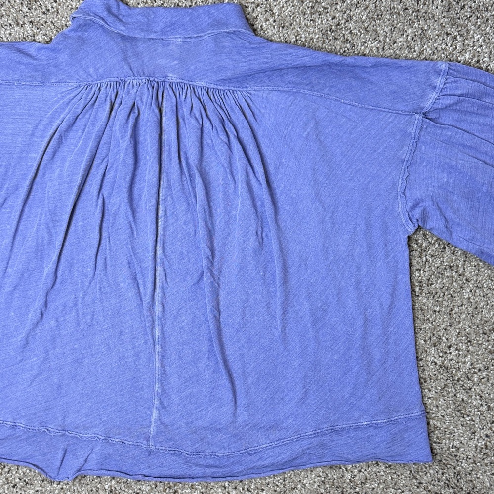 We The Free Rush Hour Linen Blend Periwinkle Long Sleeve Top - Picture 14 of 17